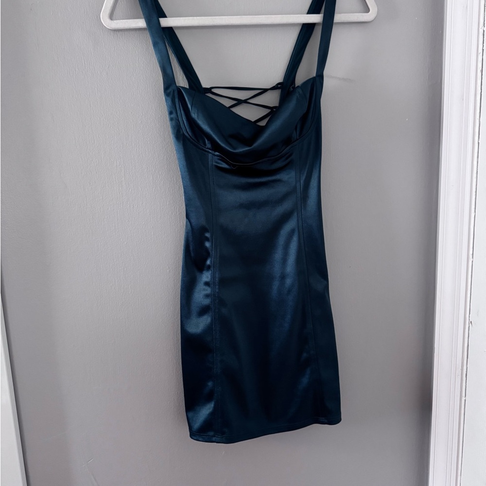Lucy in the Sky Teal Satin Dress